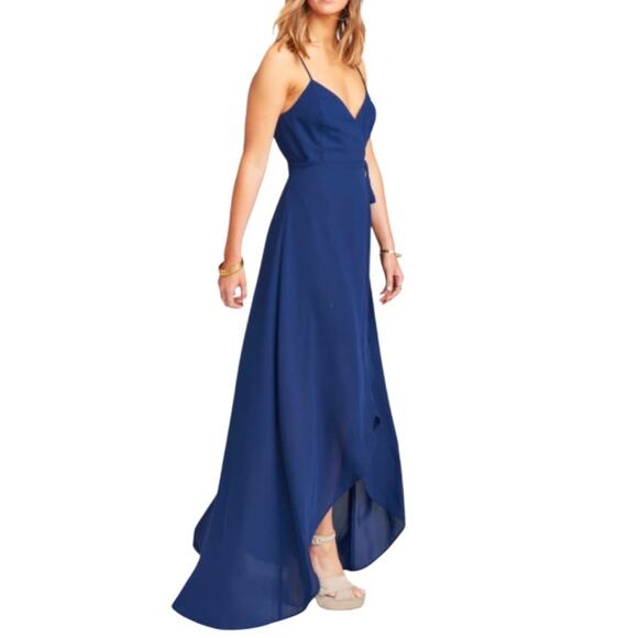 Olive + Oak Wrap Hi Low Dress Blue Size Medium NWOT - Picture 5 of 11